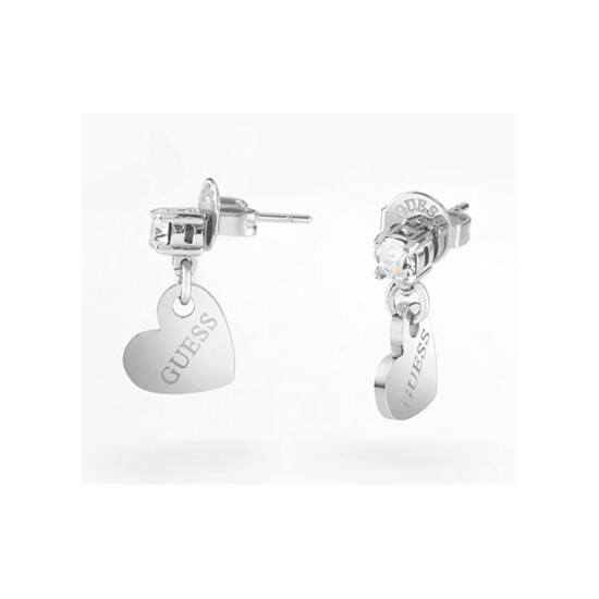 Srebrne kolczyki z wiszącymi sercami Guess