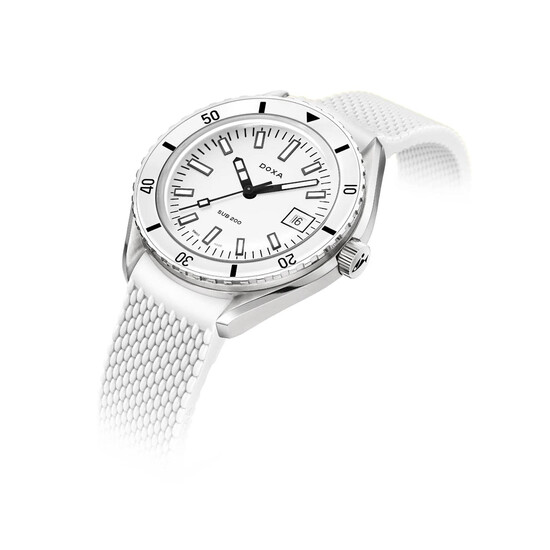 Zegarek nurkowy na białym pasku gumowym FKM Doxa Whitepearl