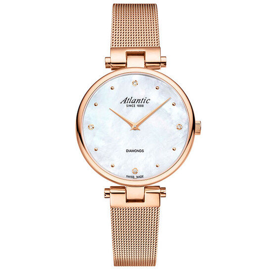 Złocony zegarek damski Atlantic Elegance Royal Diamonds 29044.44.07RMB z diamentami na tarczy