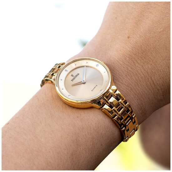 Złoty zegarek damski z kryształkami Festina