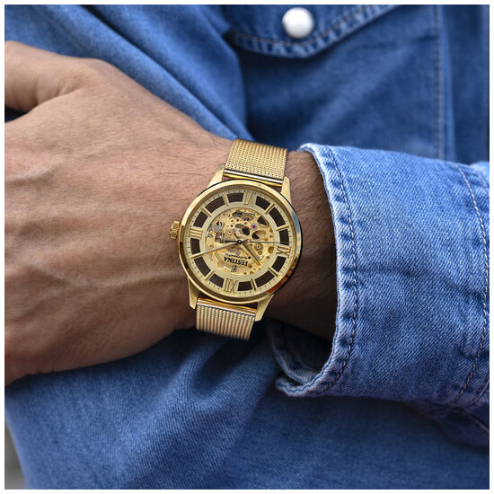 Złoty zegarek męski na bransolecie mesh Festina