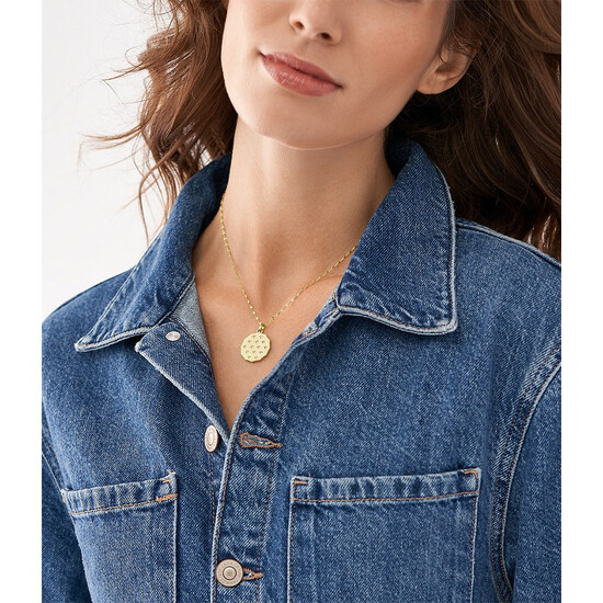 Złoty naszyjnik z wisiorkiem medalion Fossil