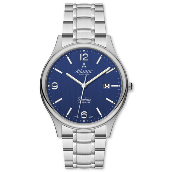 Klasyczny zegarek męski z niebieską tarczą Atlantic