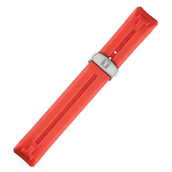 Czerwony, wodoodporny pasek gumowy do zegarków Tissot T-Touch Connect Solar z zapięciem motylkowym.