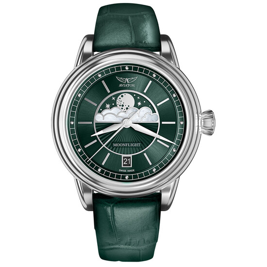 Damski zegarek na pasku ze skóry Aviator Moonflight