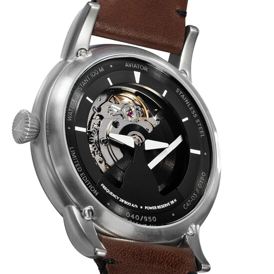 Zegarek automatyczny z widocznym mechanizmem Aviator