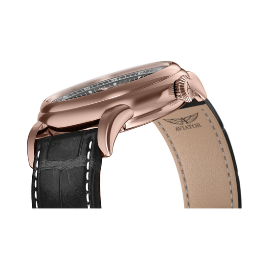 Złoty zegarek męski na pasku skórzanym Aviator