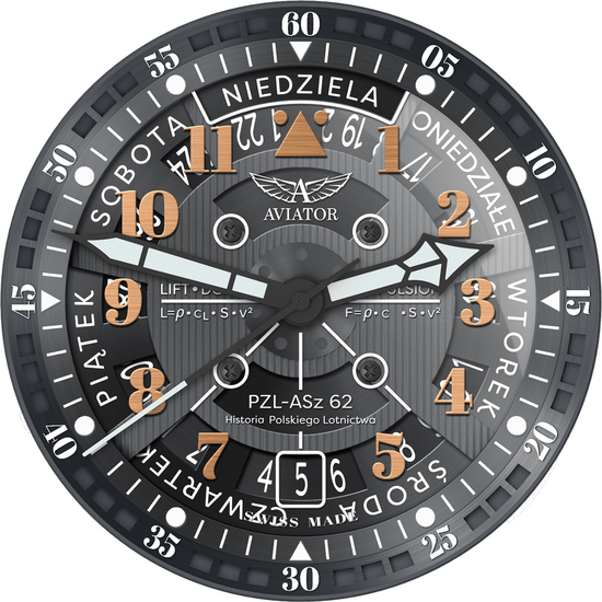 Aviator zegarek z datownikiem po polsku