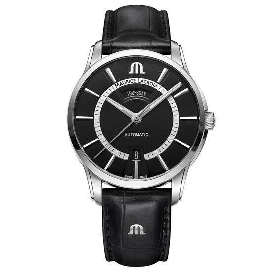 Zegarek męski Maurice Lacroix Pontos Day Date PT6358-SS001-332-2 z czarną tarczą