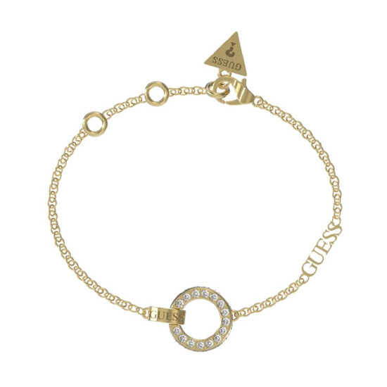 Złota bransoletka z okrągłą zawieszką z cyrkoniami Guess