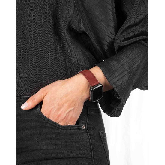 Bordowy pasek Hirsch Osiris Nubuk na ręce