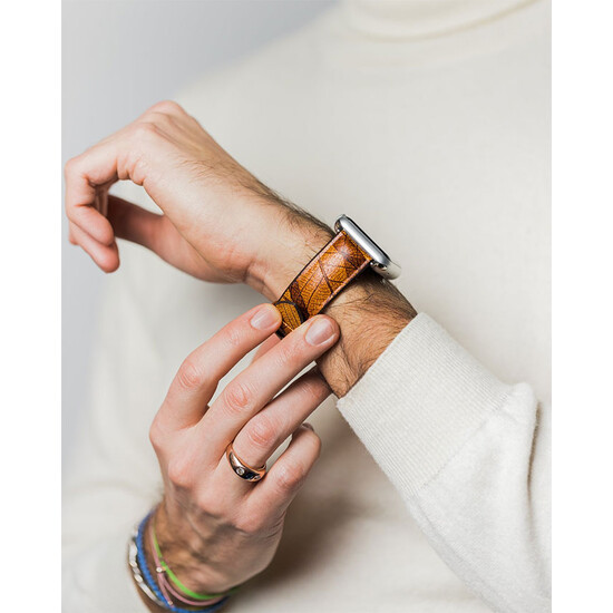 Pasek Hirsch Leaf brązowy dla wegan na ręce