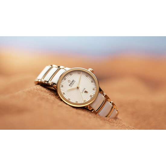 Biało złoty zegarek damski Rado