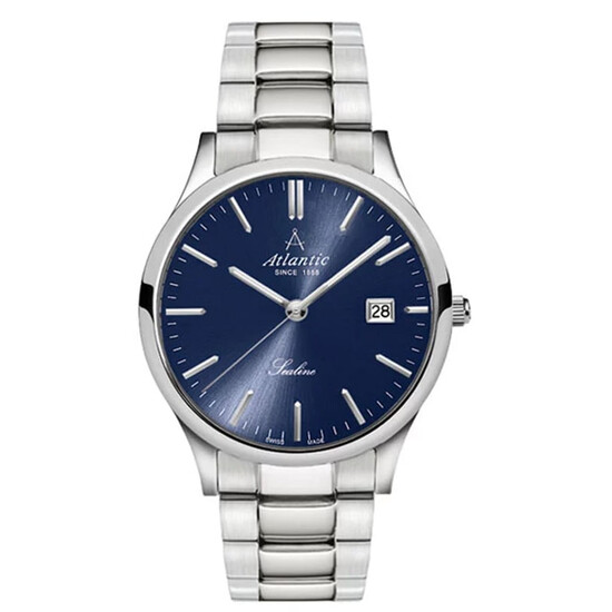Srebrny zegarek damski z niebieską tarczą Atlantic Sealine Ladies