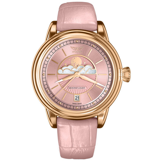 Damski pozłacany zegarek Aviator na skórzanym pasku