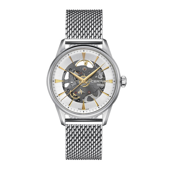Męski zegarek szkieletowy Certina na bransolecie mesh