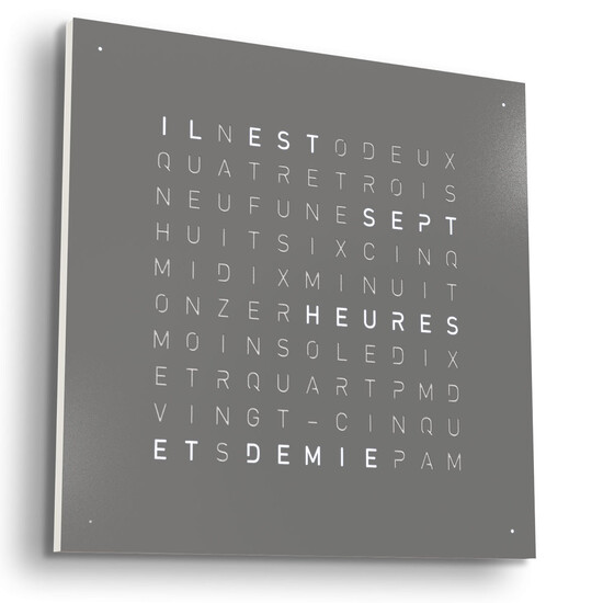 Zegar Qlocktwo Earth 45 Grey Pepper w języku francuskim