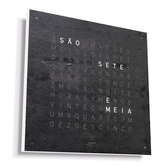 Zegar ścienny Qlocktwo Metamorphite z wymiennym panelem przednim w języku portugalskim