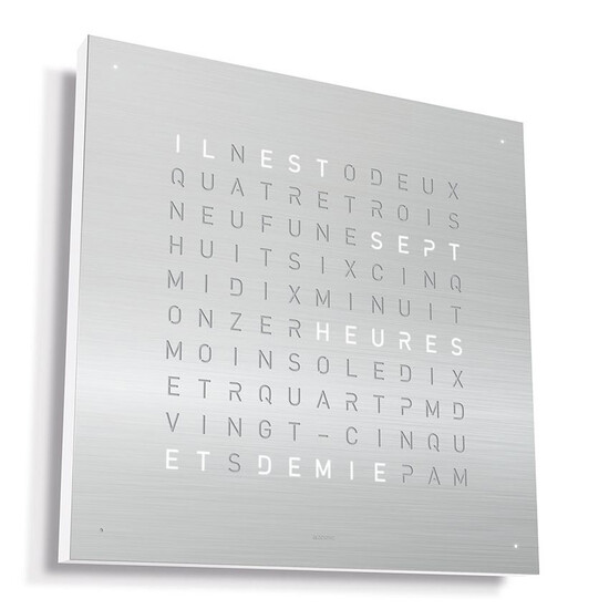 Zegar Qlocktwo Earth 45 Stainless Steel w języku francuskim