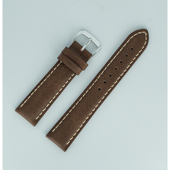 Brązowy pasek do zegarka z białą nicią
