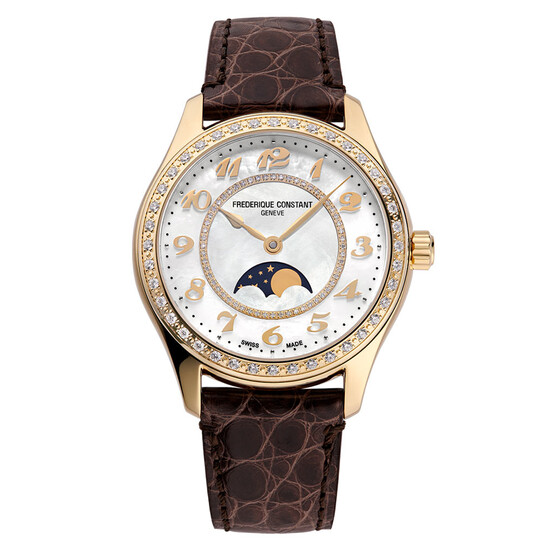 Pozłacany zegarek damski Frederique Constant z diamentami