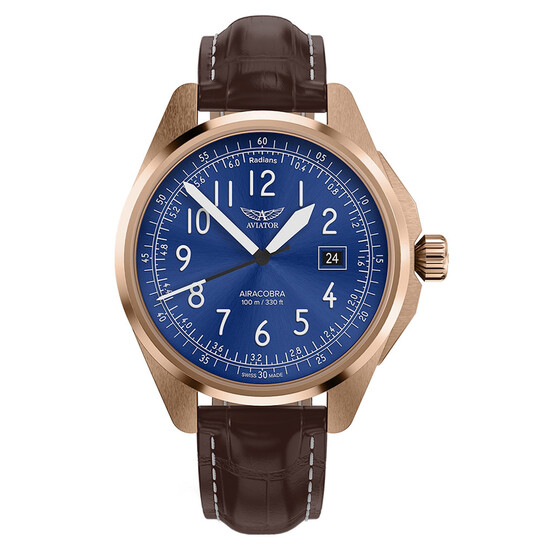 Pozłacany męski zegarek Aviator na skórzanym pasku