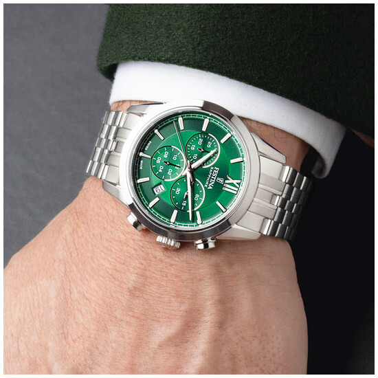 Srebrny zegarek męski z zieloną tarczą Festina