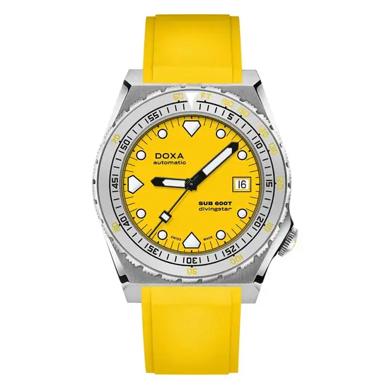 Zegarek nurkowy na żółtym pasku gumowym Doxa