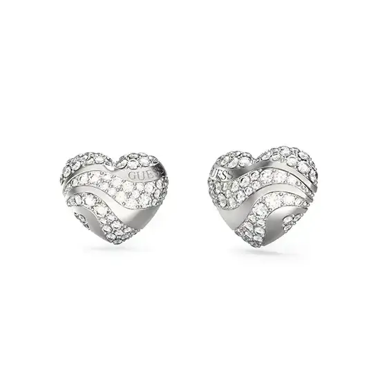Srebrne kolczyki serca z cyrkoniami stal chirurgiczna Guess