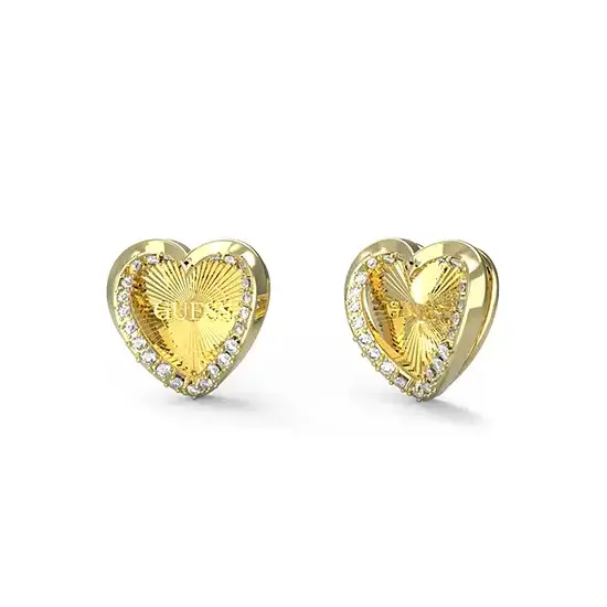 Pozłacane kolczyki w kształcie serduszek z cyrkoniami Guess Mon Amour