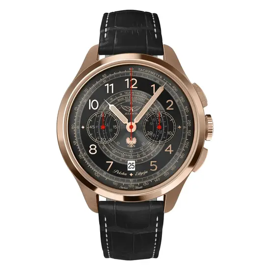 Pozłacany zegarek Aviator Heritage Chronograph Trimeter Swiss Made