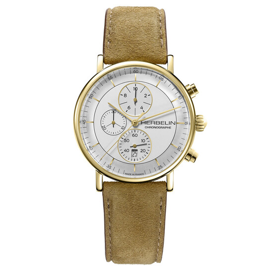 Pozłacany zegarek męski Herbelin na brązowym pasku skórzanym