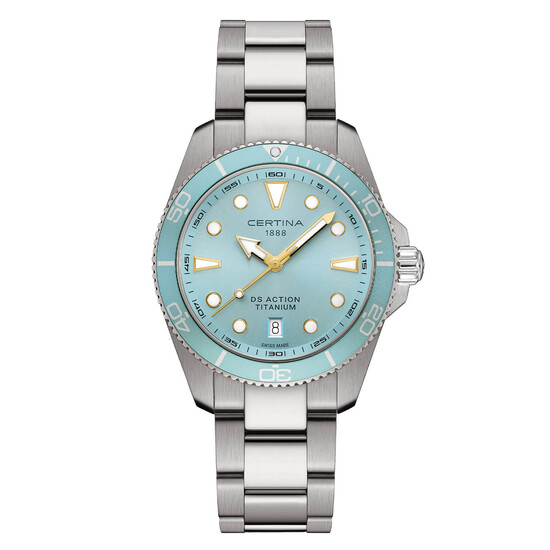 Tytanowy zegarek męski Certina DS Action Titanium Diver z jasnoniebieską tarczą