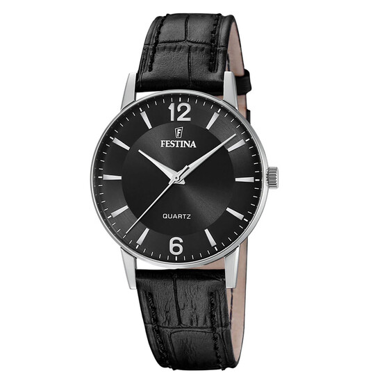 Męski zegarek Festina Classic z czarnym cyferblatem i paskiem skórzanym