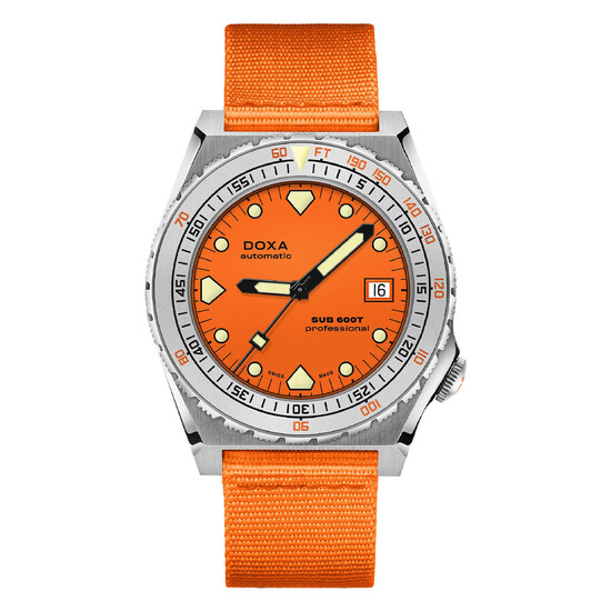 Nurkowy zegarek męski DOXA SUB na pomarańczowym pasku NATO