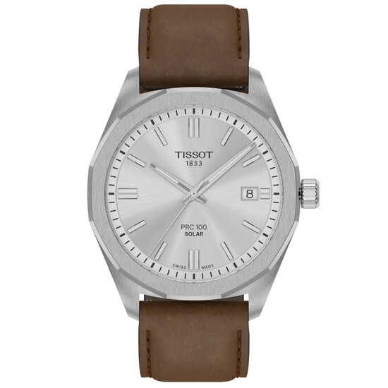 Męski zegarek solarny Tissot PRC 100 ze srebrną tarczą