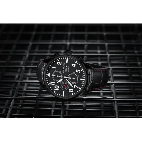 Czarny zegarek Aerowatch Les Grandes Classiques Pilote Chronograph A 61989 NO09