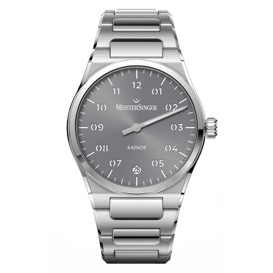 Jednowskazówkowy zegarek męski MeisterSinger z szarym cyferblatem