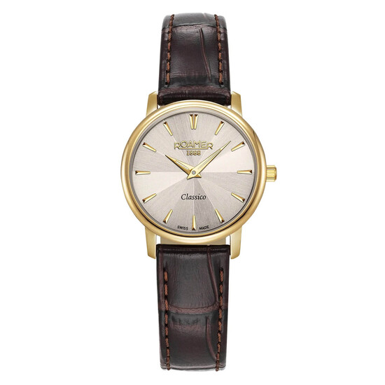Pozłacany zegarek damski Roamer Classico z paskiem skórzanym