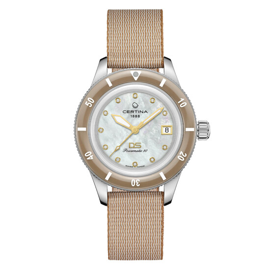 Nurkowy zegarek damski Certina DS PH200M z diamentami na perłowej tarczy