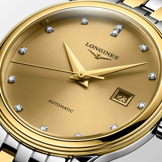 Pozłacana tarcza z diamentami zegarka Longines Flagship