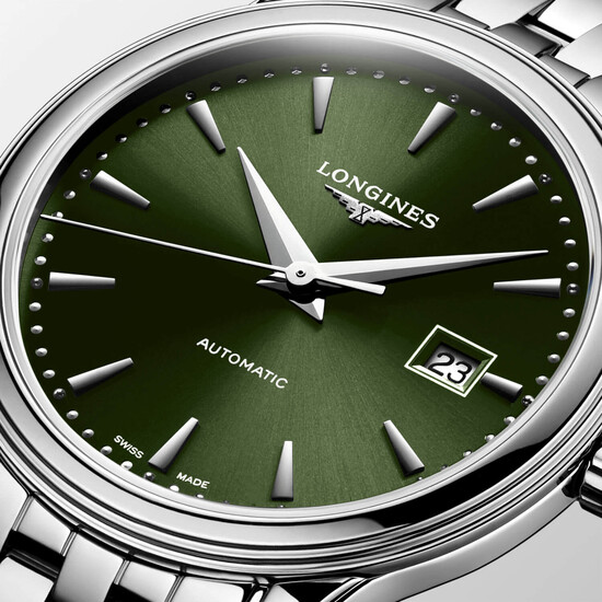 Zielona tarcza zegarka Longines Flagship
