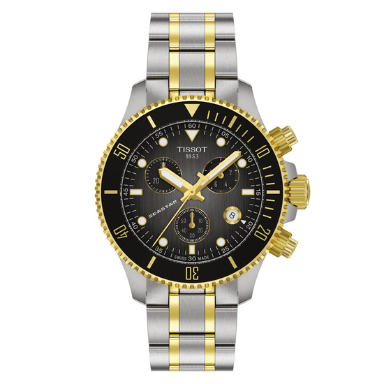 Nurkowy zegarek Tissot Seastar 1000 na bransolecie w kolorze srebrno złotym PVD