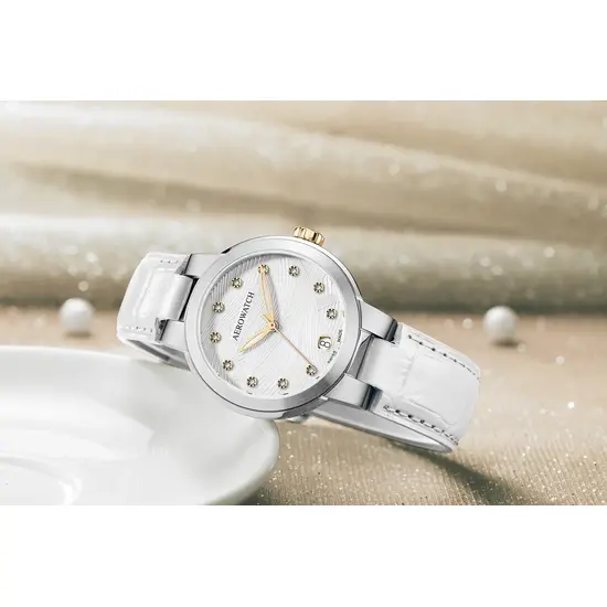 Biały zegarek Aerowatch Harmonie A 42107 BI03 na pasku