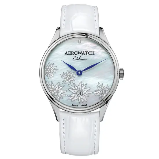 Zegarek damski Aerowatch Les Grandes Classiques Edelweiss Lady A 49101 AA03 z białym paskiem