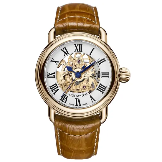 Szkieletowy zegarek męski Aerowatch 1942 Automatic Skeleton A 60900 RO14 ze złoconą kopertą