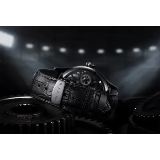 Czarny pasek z zegarkiem Aerowatch Renaissance Skeleton Wheel A 50981 NO25