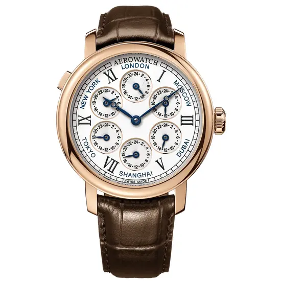 Złocony zegarek męski Aerowatch Renaissance 7 Time Zones A 51974 R101