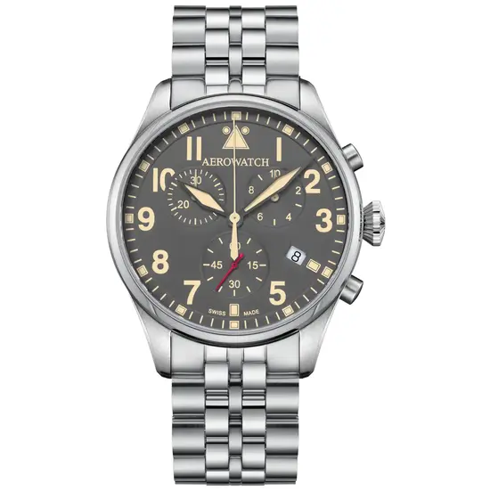 Zegarek w stylu lotniczym Aerowatch Les Grandes Classiques Chrono Pilot A 79990 AA09 M na bransolecie