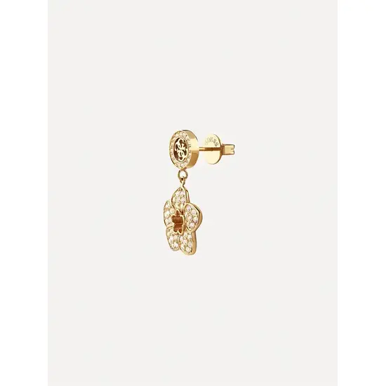 Pozłacane kolczyki sztyfty z wiszącymi kwiatami zdobionymi cyrkoniami Guess